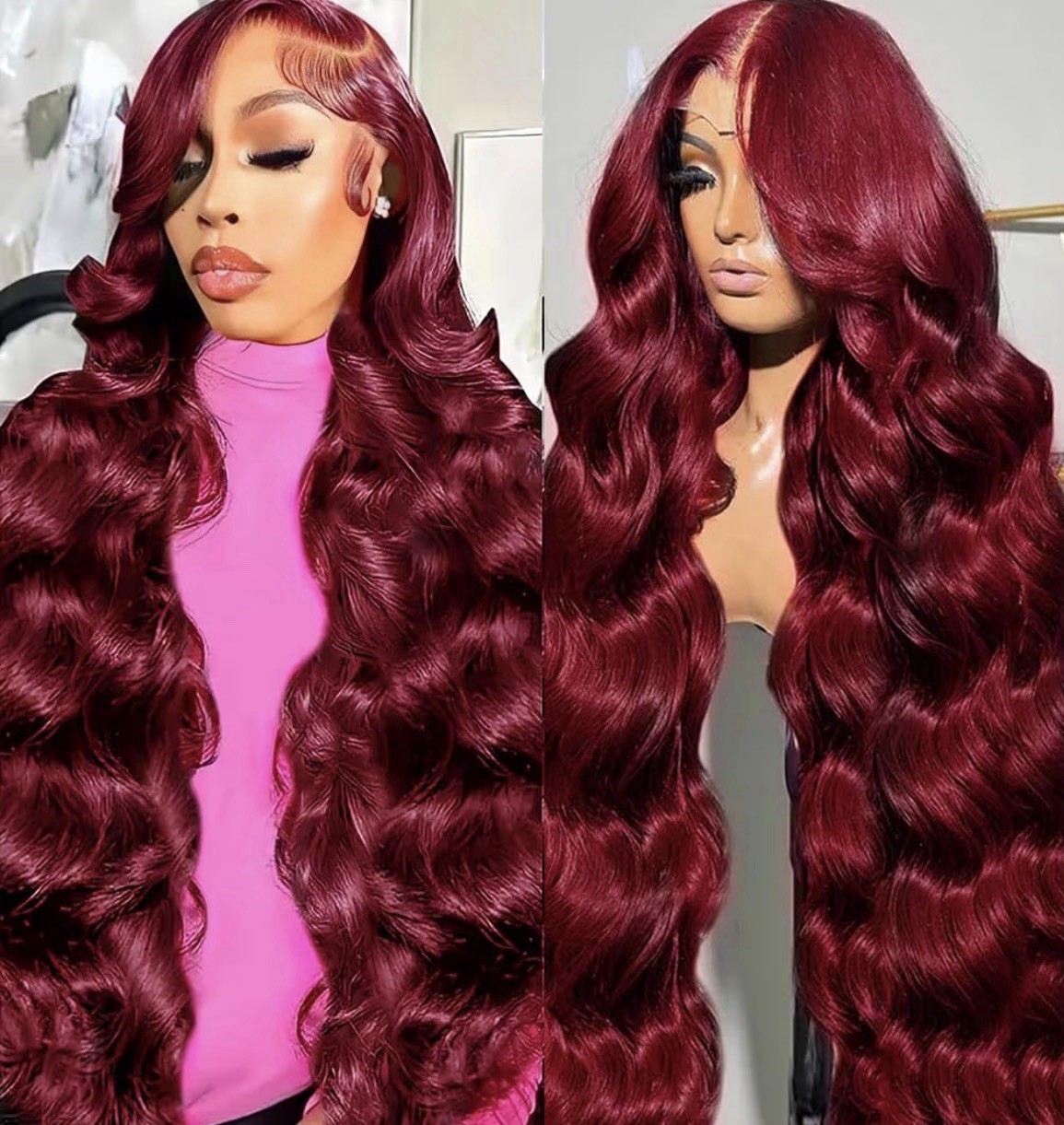 28 Inch 99J Burgundy Lace Front Wigs Human Hair 13×6 HD Transparent Body Wave…
