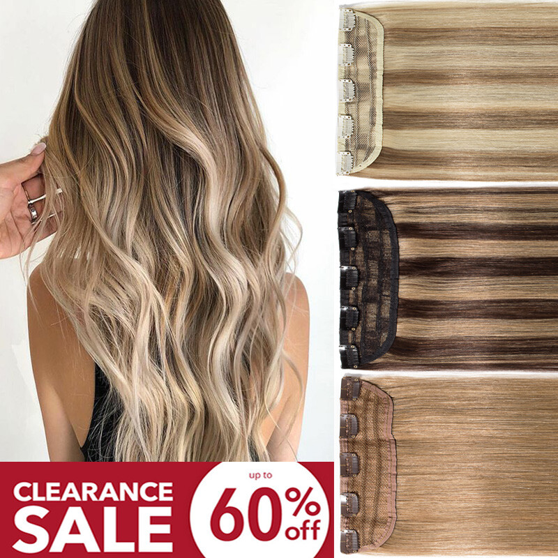 CLEARANCE 100g Real Thick Clip In Remy Human Hair Extensions One Piece Highlight