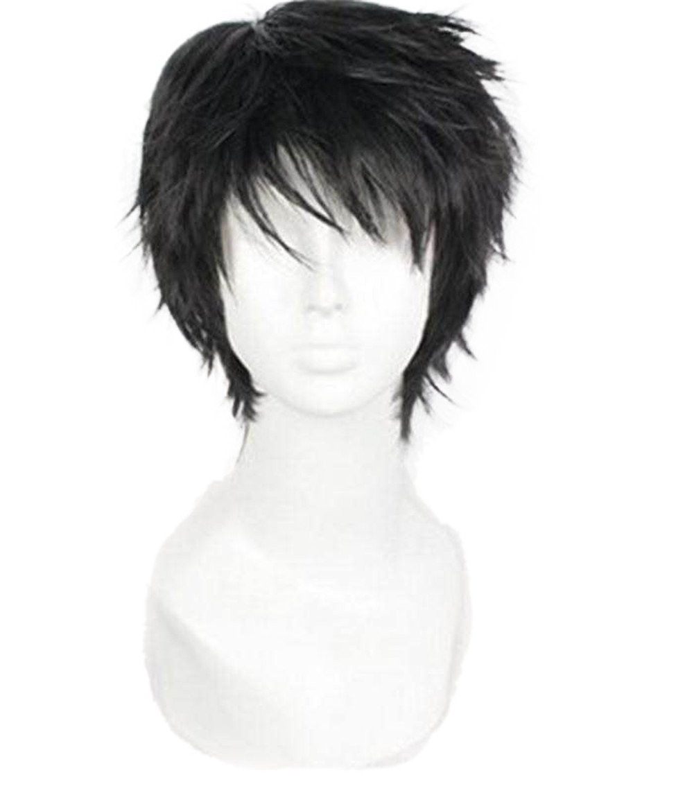 OYSRONG Men Short 11.81” Black Curly Multifunction Fluffy Layered Frizzy Cospla