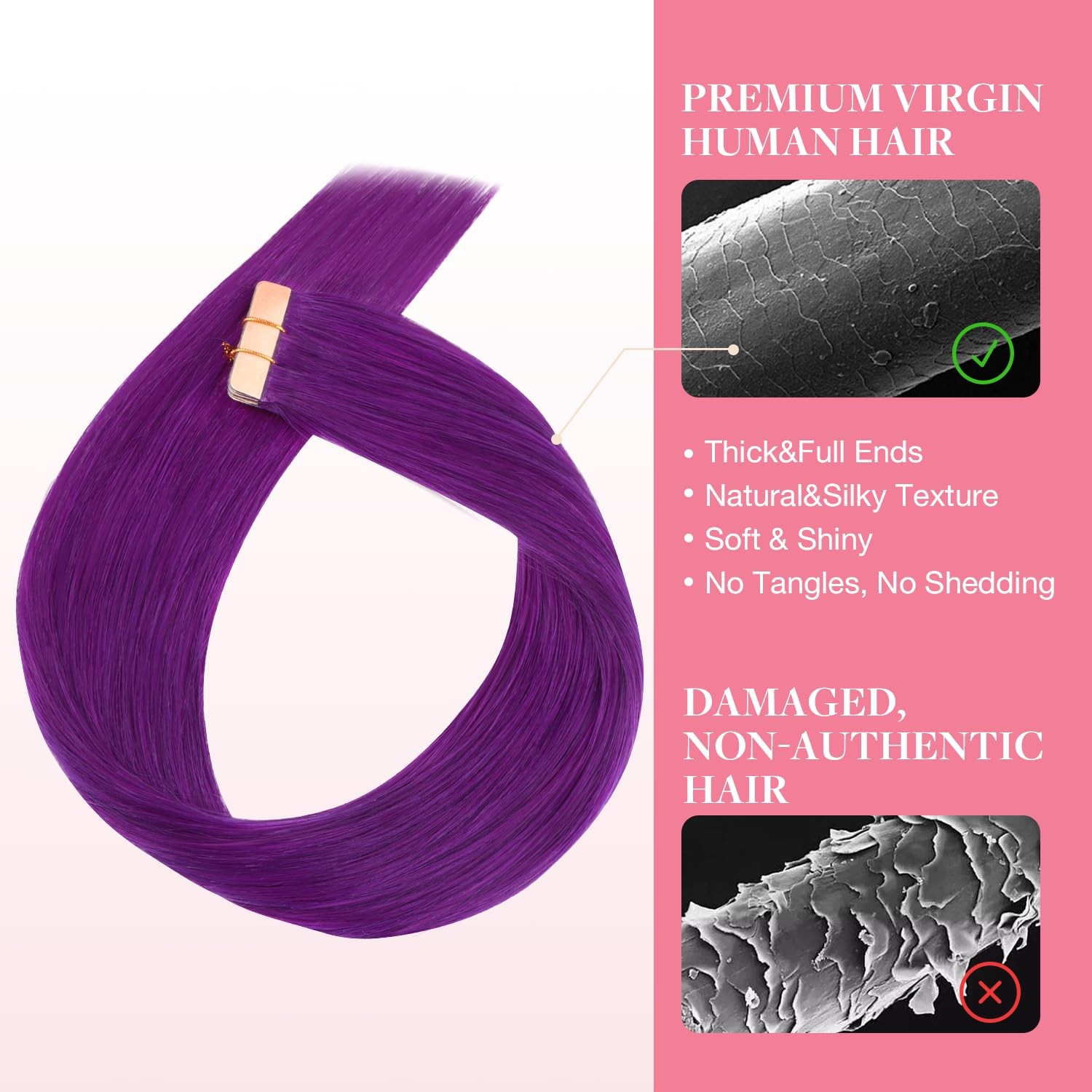 GOO GOO Purple Tape-in Human Hair Extensions 10″ 20g 10pcs Colored