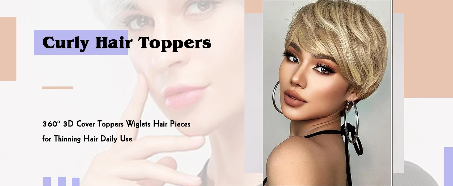 Short Pixie Cut Hair Topper Natural Wave Hair Pieces for Women Men Thinning Hair