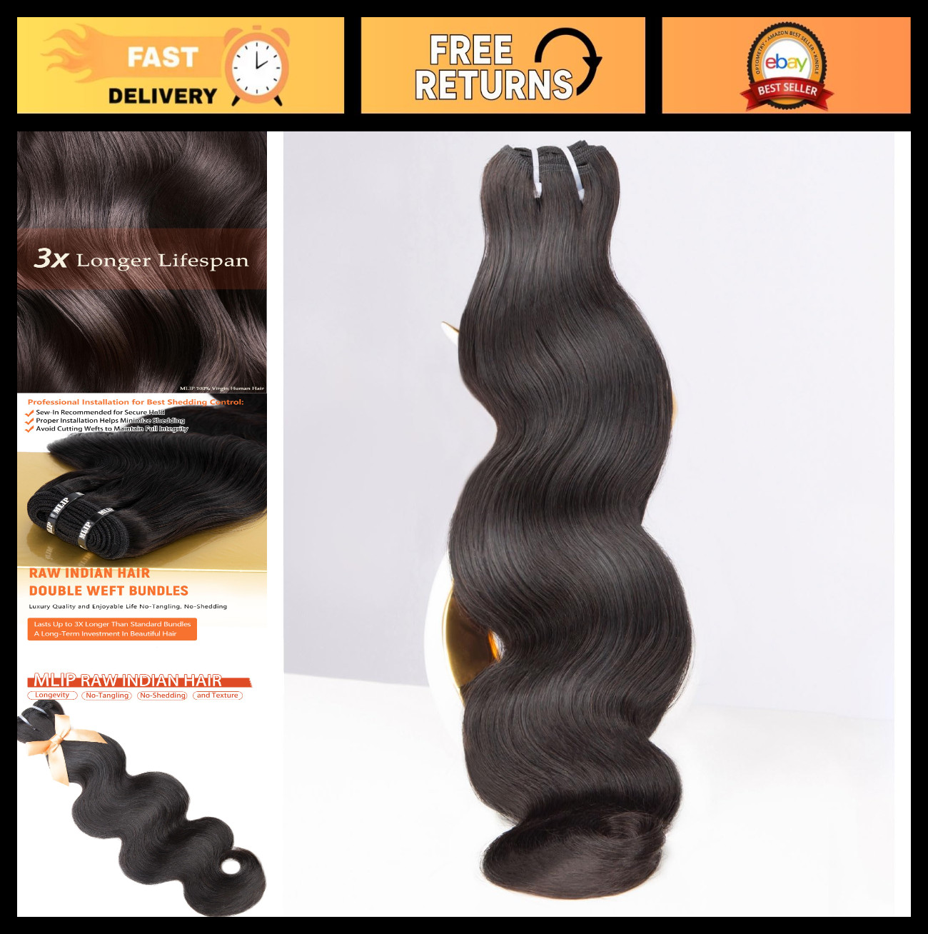 26 Inch Body Wave Human Hair Bundle – 100% Raw Indian, Thick & Silky, No Sheddin