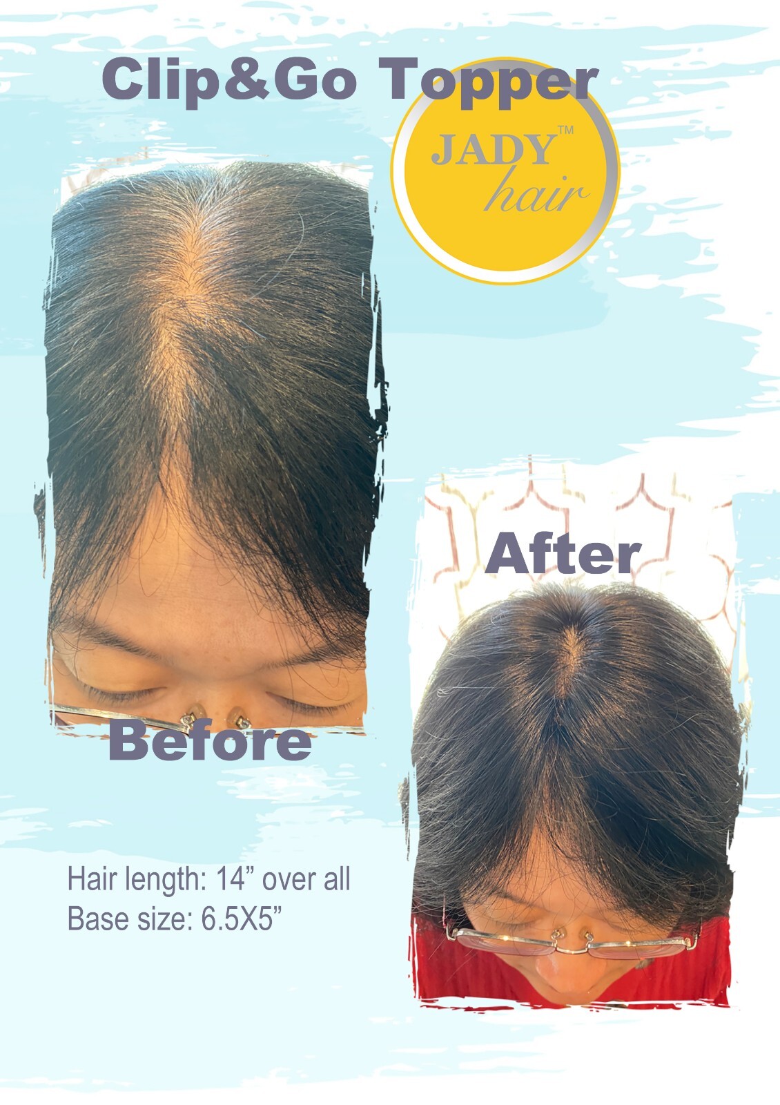 100% Human Hair Topper 14″ with hand injected Silk Top or Swiss lace top