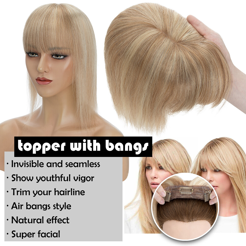 Top Topper Toupee Clip In Remy 100% Human Hair Silk Base Wiglet THICK Piece Weft