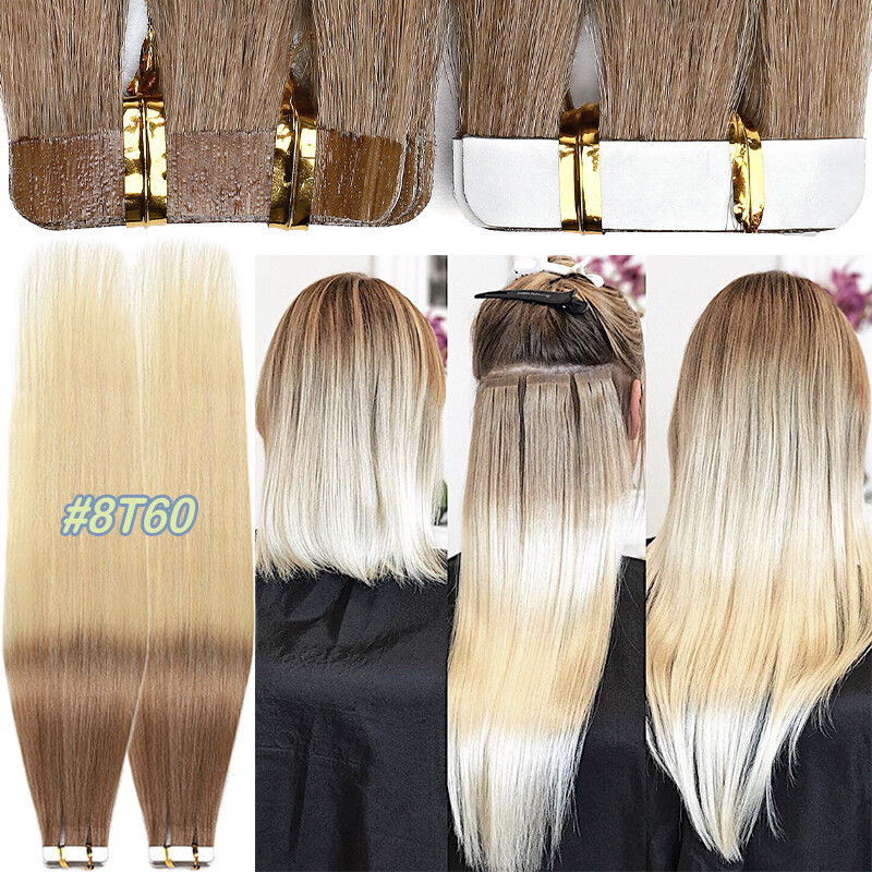 CLEARANCE Thick Tape In Remy Human Hair Extensions Skin Weft 20/40/60PCS Ombre