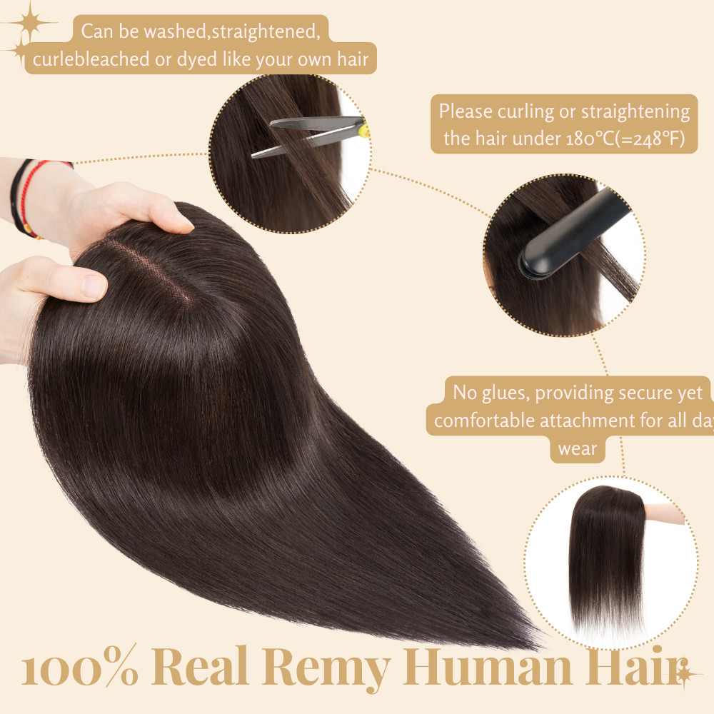 SIDE PART Clip In Topper Toupee Hairpiece Top 100% Human Hair Piece Lace Base US