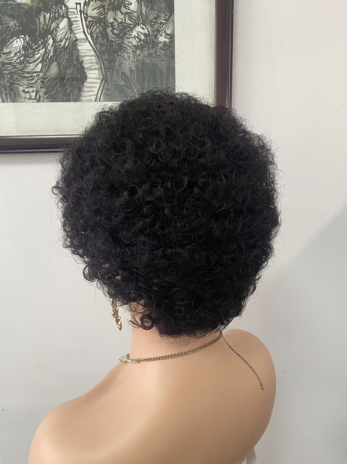 Short Afro Wig Human Hair Kinky Curly Bob Wig 6 Inch 1B# Natural Black Women US