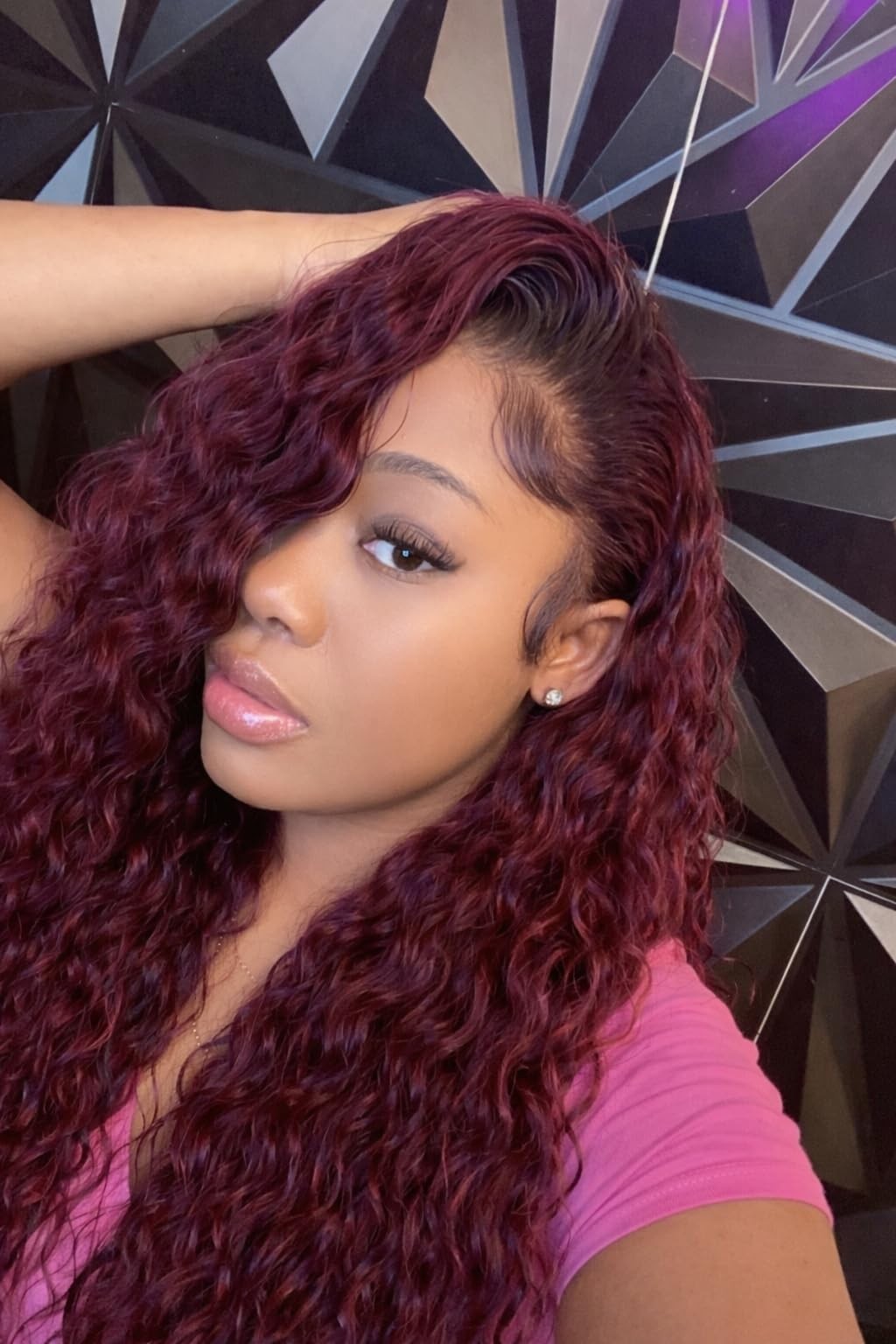 18″ 99J Burgundy Deep Wave Lace Front Wigs Human Hair 180% Density 13×6 HD
