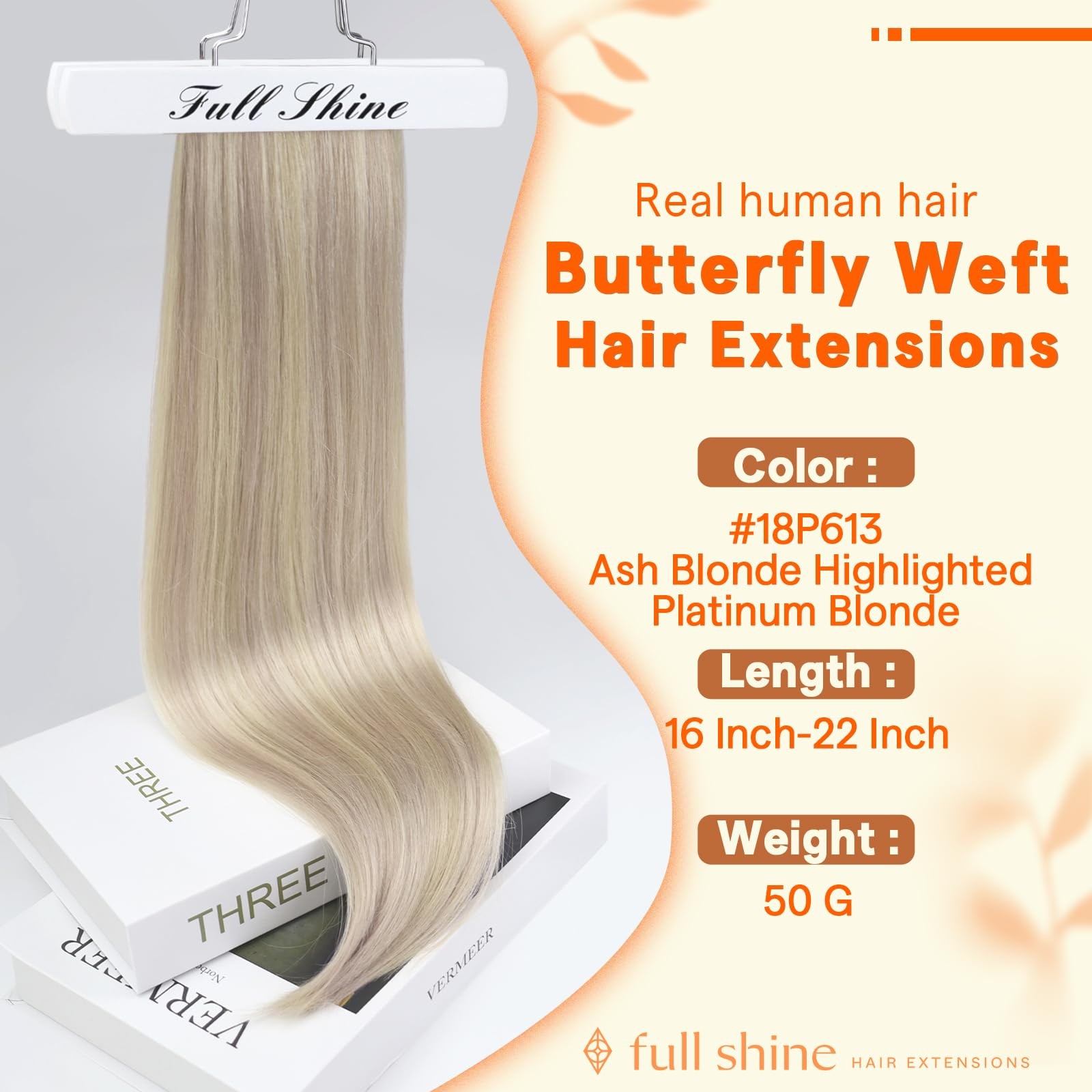 Full Shine Butterfly Weft Hair Extensions Human Hair 16 Inch 50G Ash Blonde High