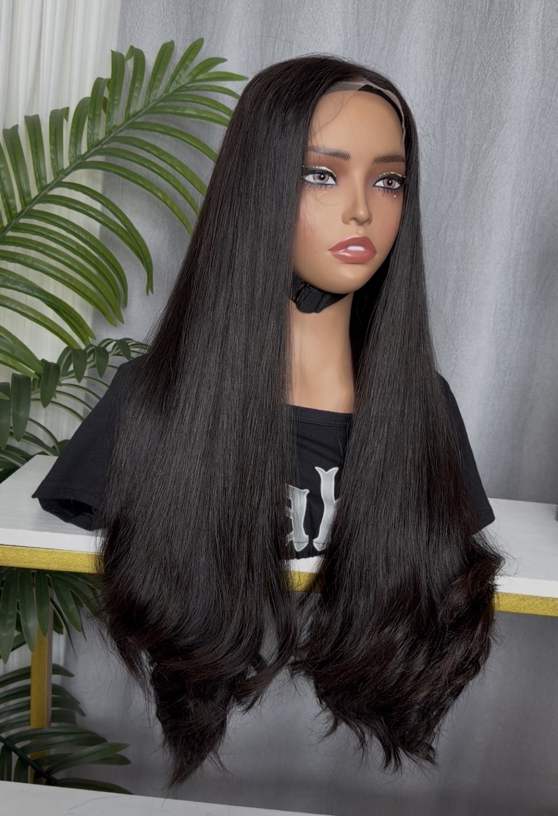 A Raw Indian Hair Single donor hair Straight with curly wig 22 inches 5×5 HD