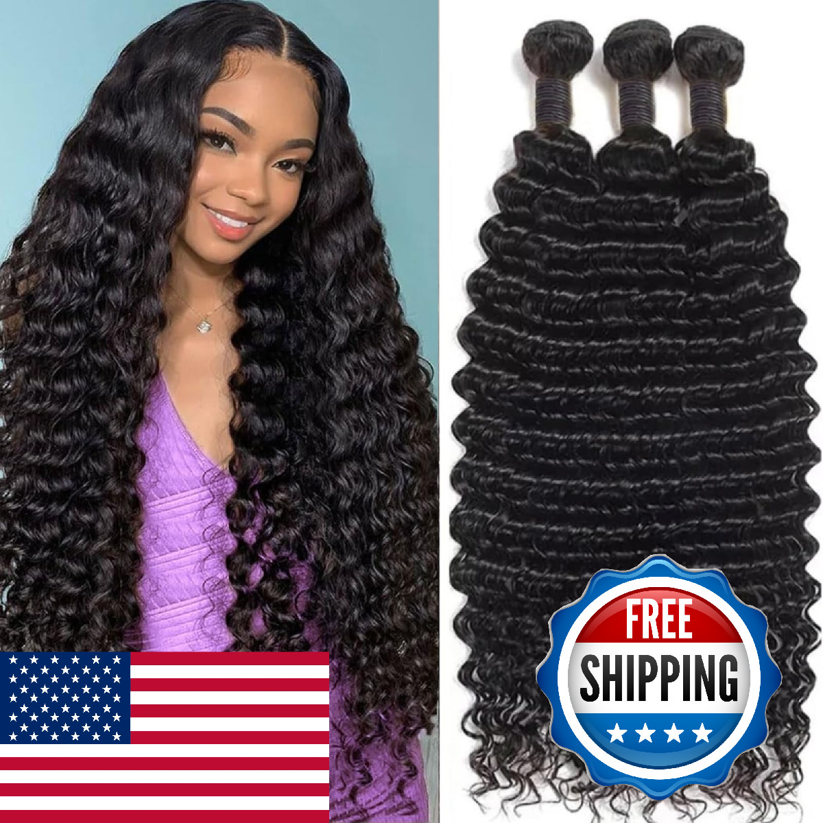 Giipnd Deep Wave Human Hair Bundles 22 22 22 Inch 12A Unprocessed Brazilian