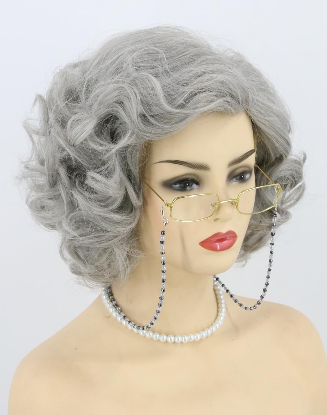 10″ Grey Curly Costume Wig for Women Halloween Party 164E384262