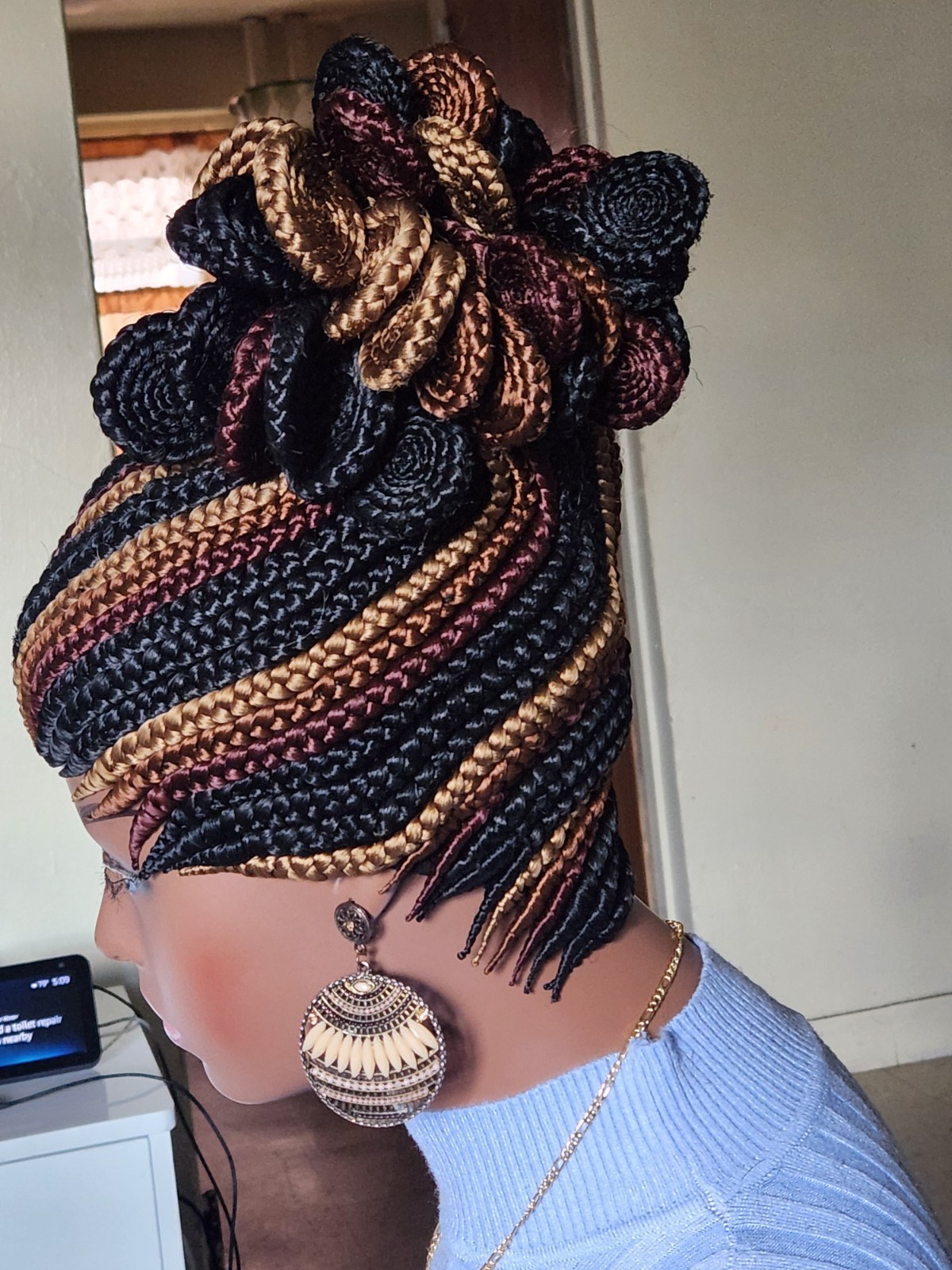 Fully hand braided box braid cornrows wig poney tail disque Multiple colors