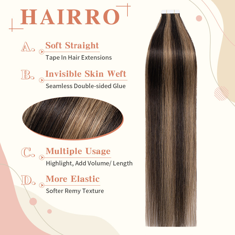 8A Tape In Extensions, 100% Real Remy Soft Human Hair Hairpiece Skin Weft 18Inch