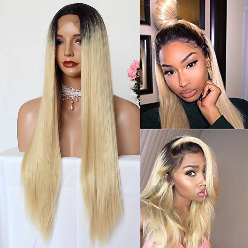 #1b/#613 Lace Front Wigs Fiber Ombre Color Synthetic Lace Hair Silky Straight