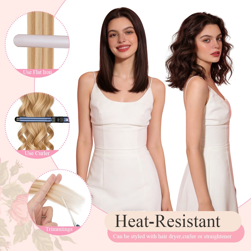 6PCS Real Human Hair Clip in Short Hair Extensions 100% Remy Hair Pieces Thin US