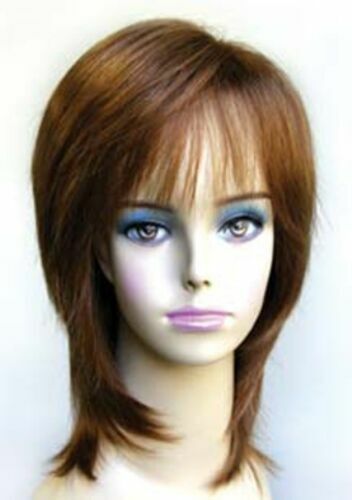SHORT MID-LENGTH STRAIGHT HAIR FACE-FRAMING LAYERED SHAG BOB WOMENS WIG ELLEN