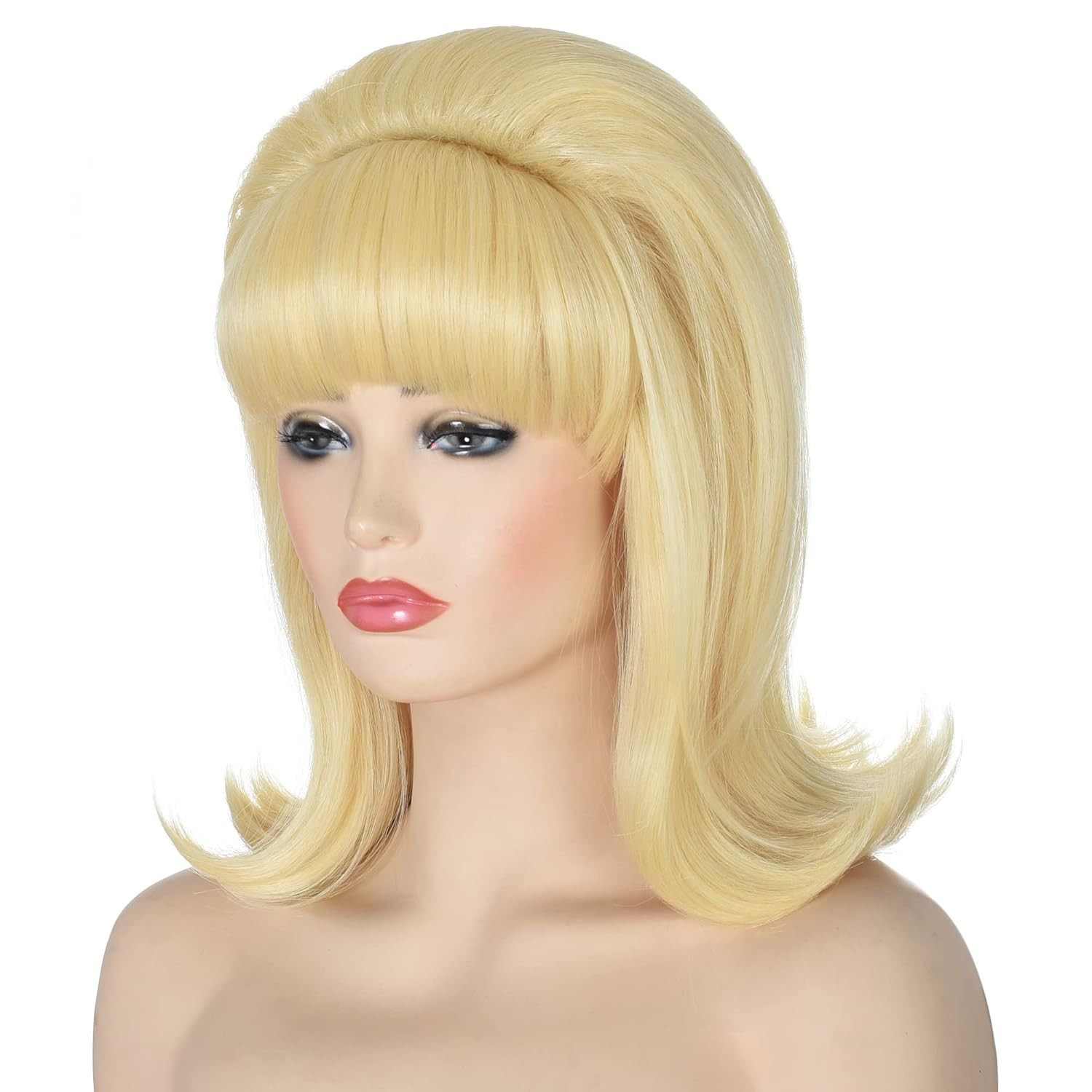 Blonde Beehive Wig with Retro Bangs for Women 60s 70s Pinup Bouffant Wigs for Vi