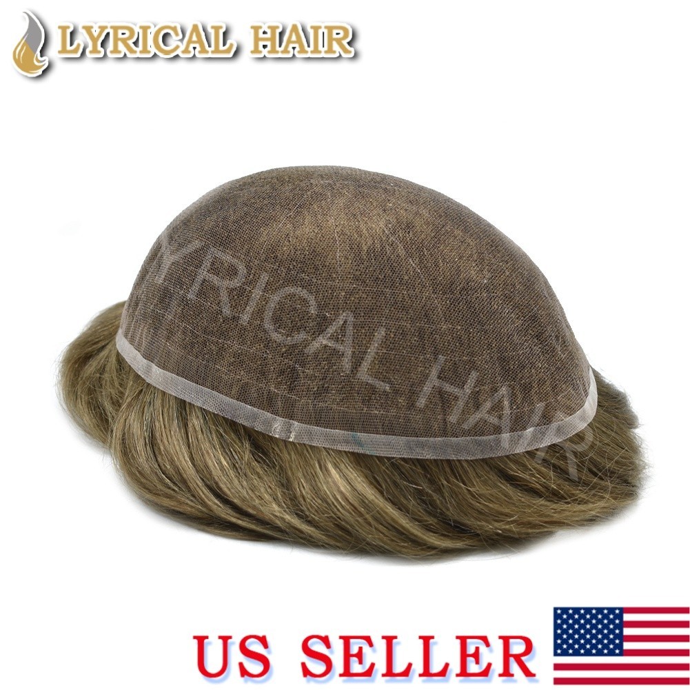 Mens Toupee Full Swiss Lace Hairpiece Bleached All Color Hair Replacement System