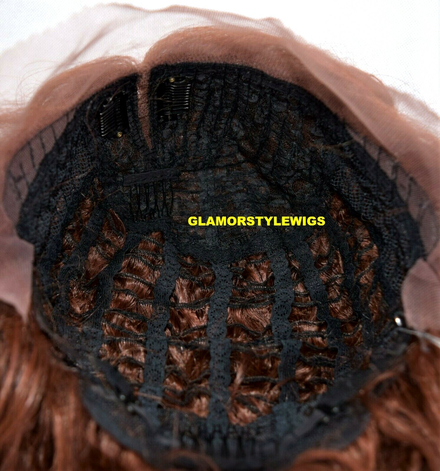 LACE FRONT FULL WIG LONG LAYERED SPIRAL CURLS SIDE PART AUBURN MIX HEAT OK NWT