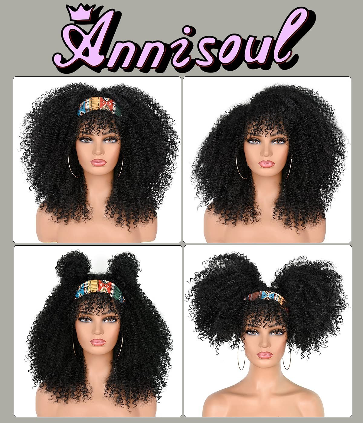 Luxurious 16-Inch Afro Curly Wig with Bangs – Effortless Glamour Awaits!
