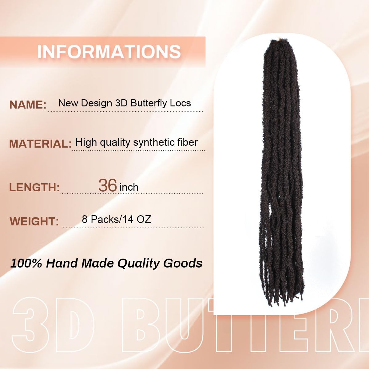 36 Inch Distressed Butterfly Locs Crochet Hair, 8 Packs Pre Looped Thick Distres