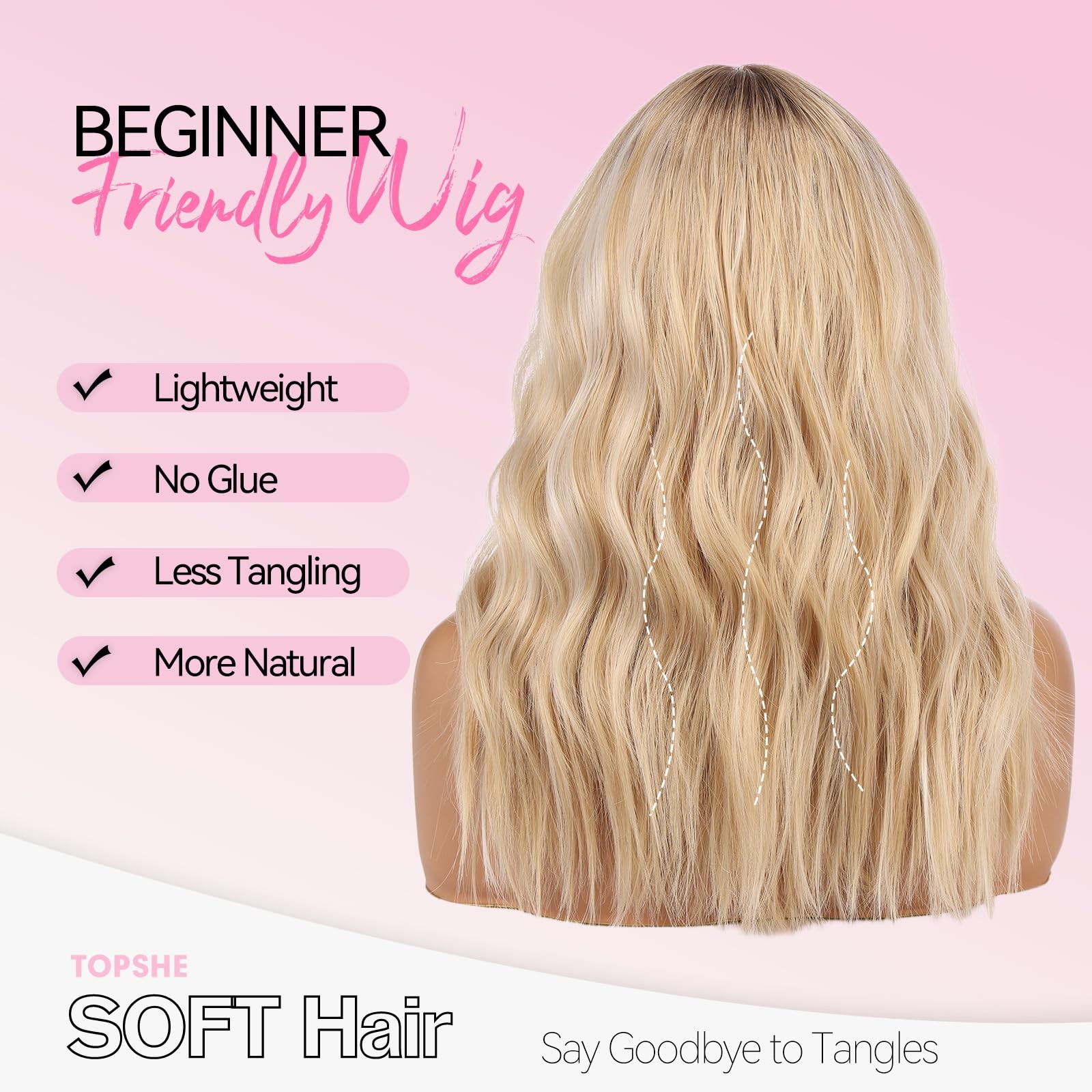 Ash Blonde Wig with Bangs for Women 18 Inch,Wavy Curly Copper Hair Shoulder L…