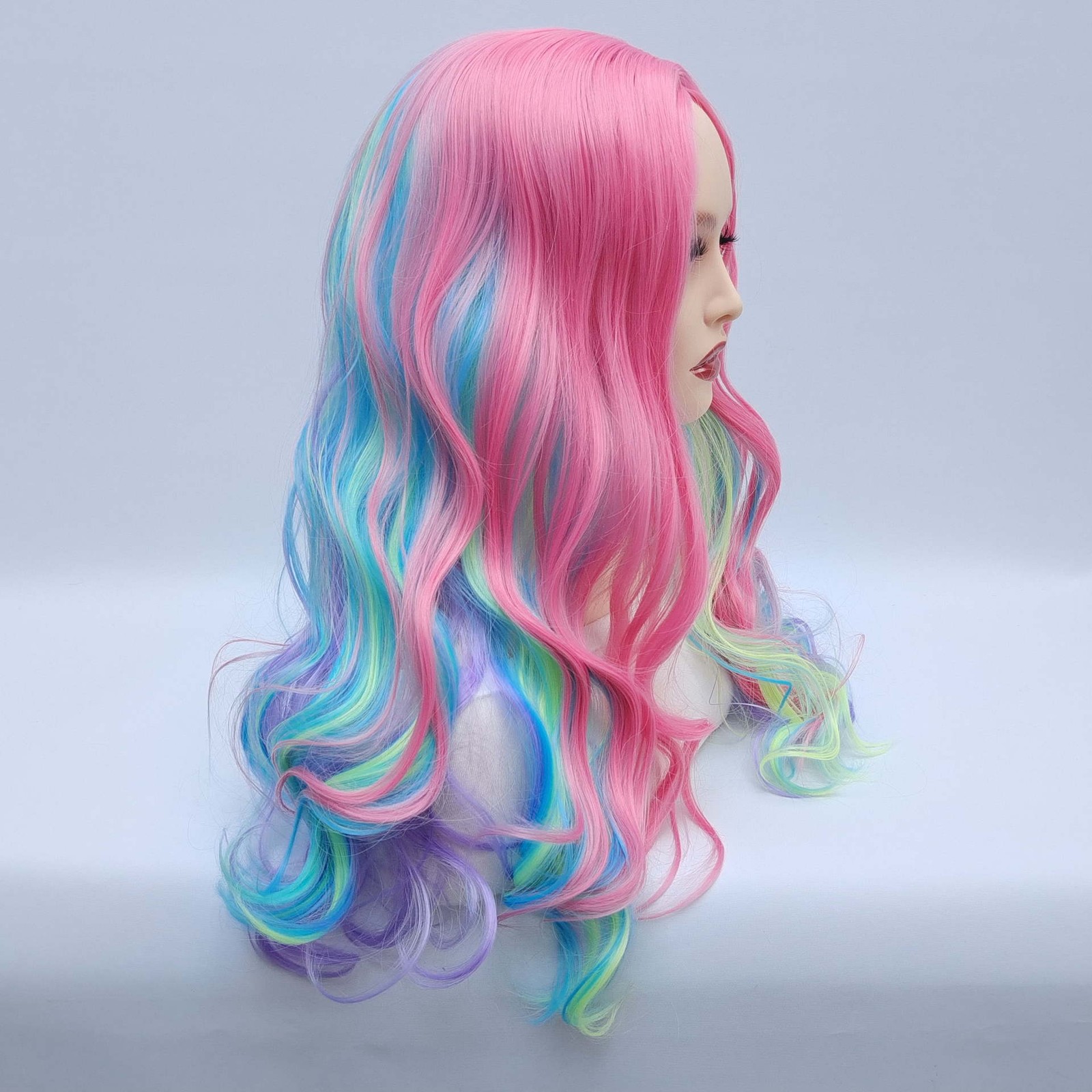 28″ Rainbow Long Wavy Wig for Women Full Heat Resistant Synthetic Cosplay Party