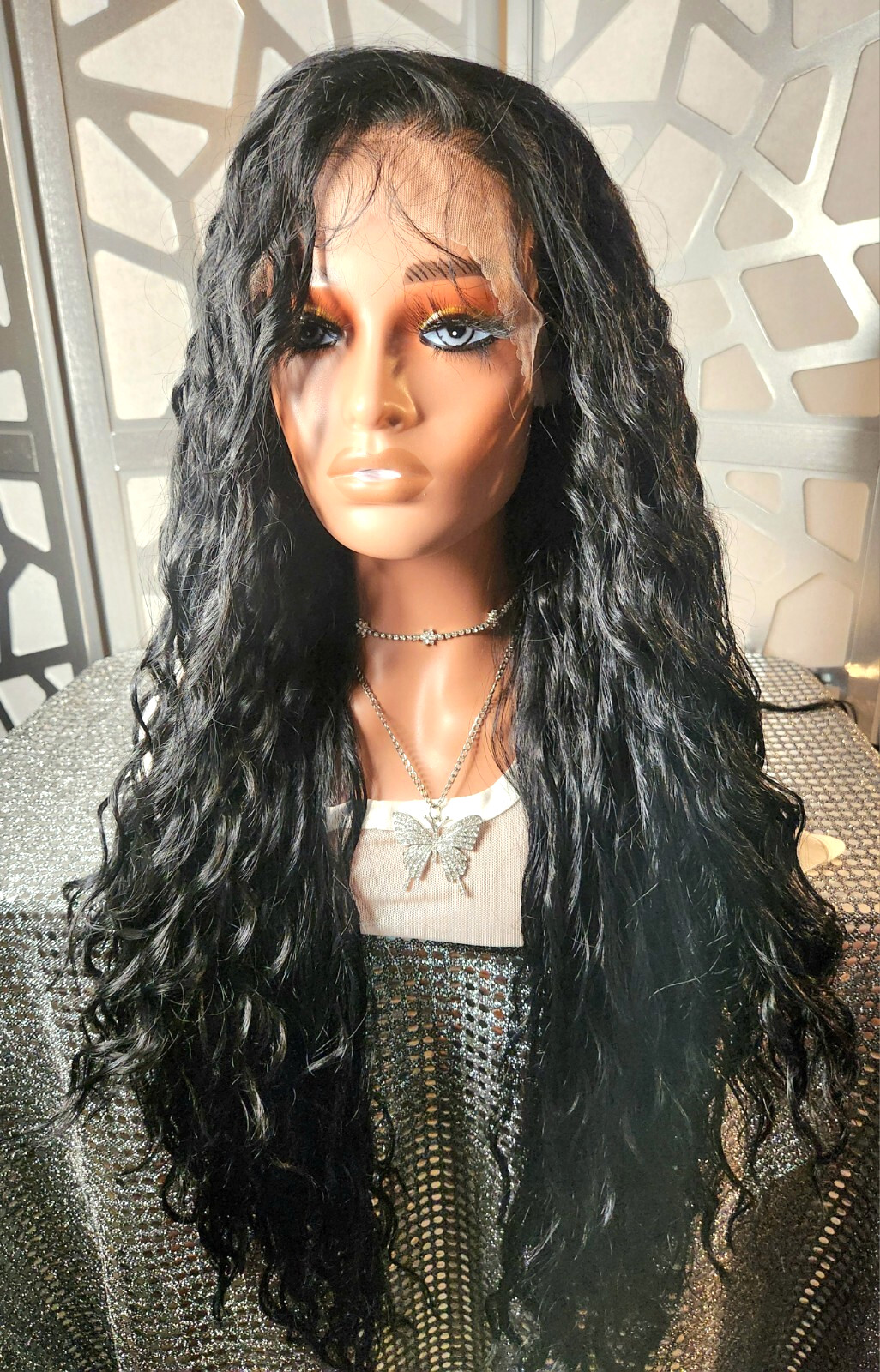 Curly Wet N Wavy Wig Black Long Wig 13×4 Lace Front Deep Wave Human Blend Heat