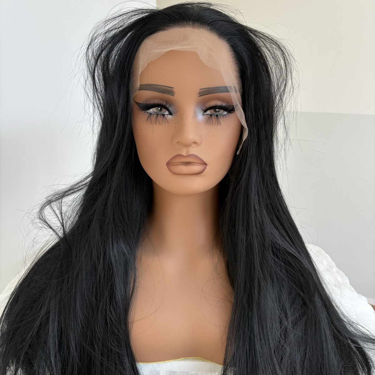 Long Straight Heat Resistant Synthetic Hair Lace Front Wigs Women Natural Black