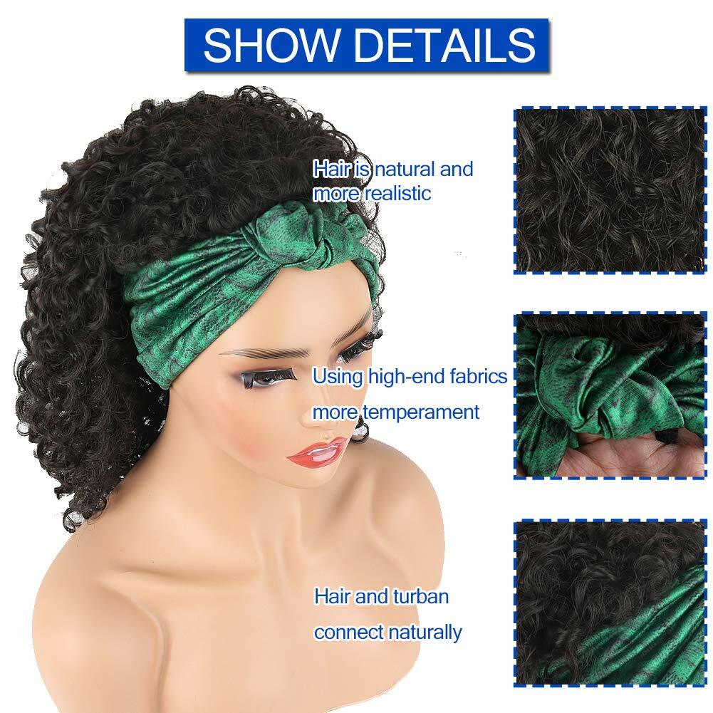 Short Kinky Curly Headwrap Wig Drawstring Full Headband Wig Synthetic Wig