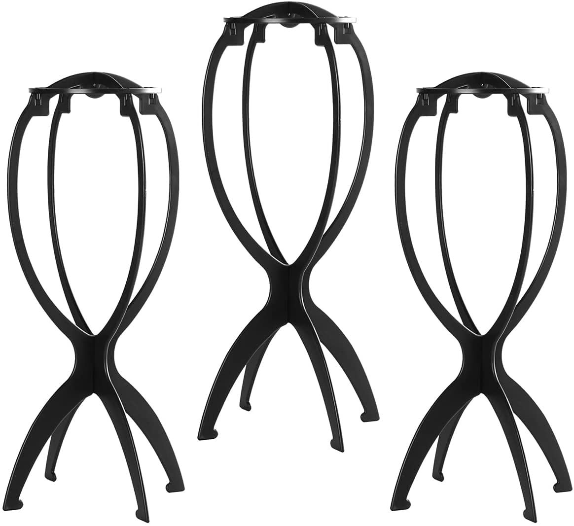 Multi-Purpose Wig Stand Set – Durable Black Holder for Wigs & Masks, 3 Pack