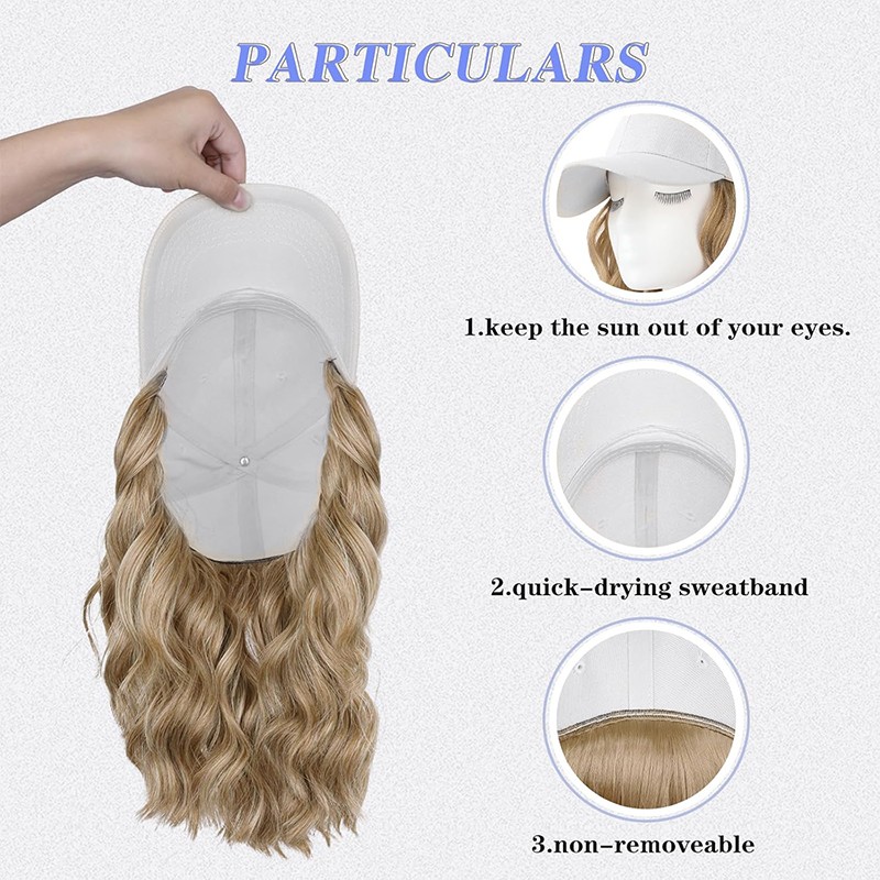 6in/8in Baseball Cap with Hair Extensions Real Natural As Human Hat Hairpiece