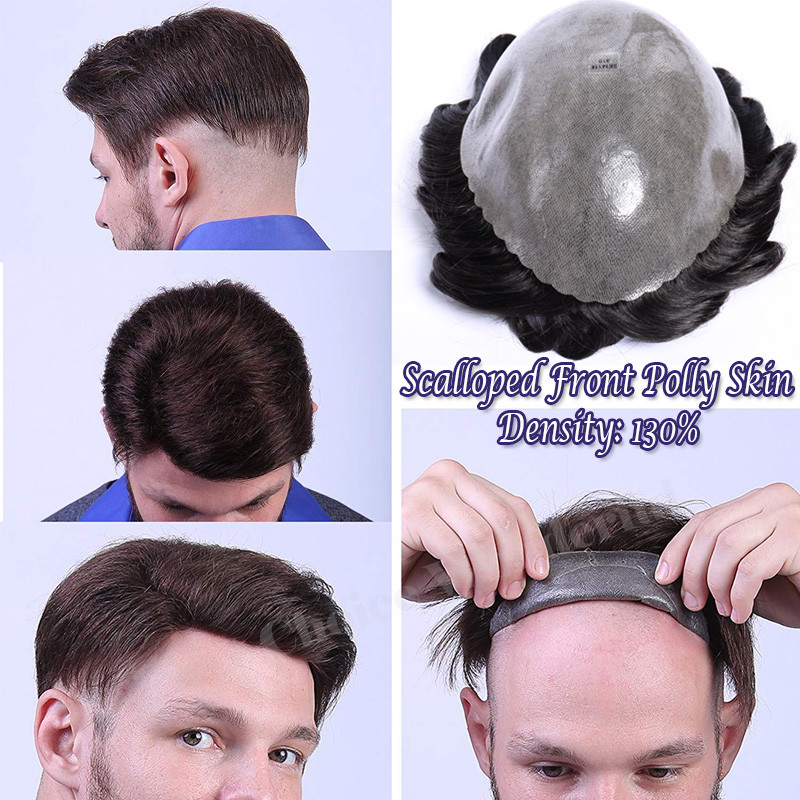 20% OFF Mens Toupee Replacement System Virgin Human Hair MONO PU Hairpiece Black