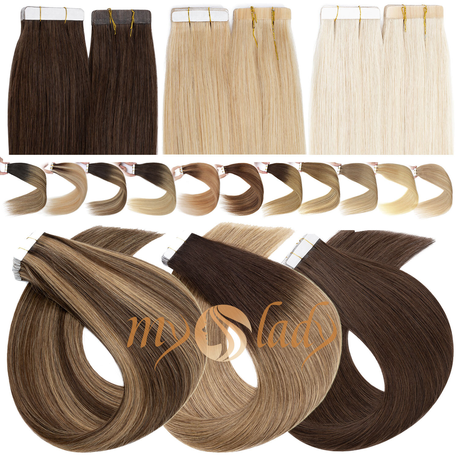 Highliht Tape in Hair Extensions Remy Human Hair THICK Full Head Straight Ombre