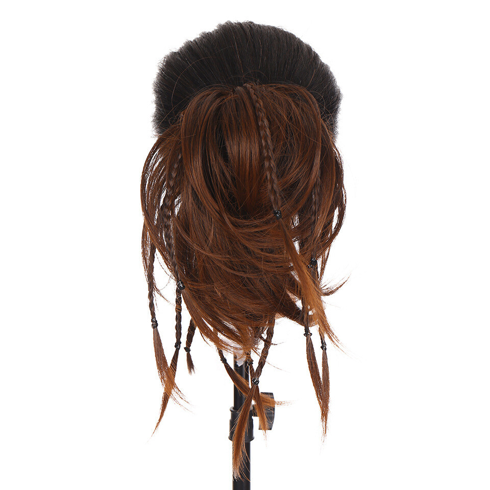 Synthetic Messy Bun With Braided Hair Straight Chignon Rubber Band Elastic Wrap