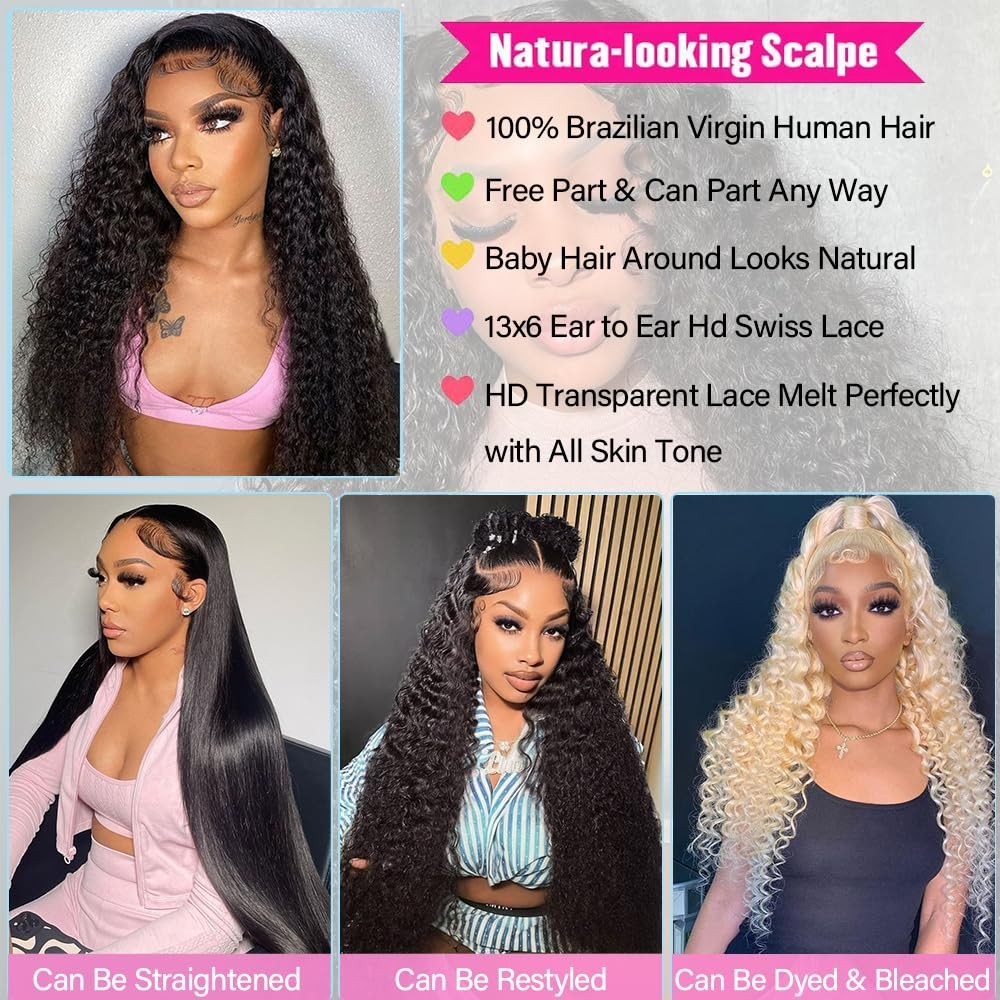 30″ 13×6 Deep Wave Lace Front Wig – 200% Density, 100% Human Hair, Glueless, No