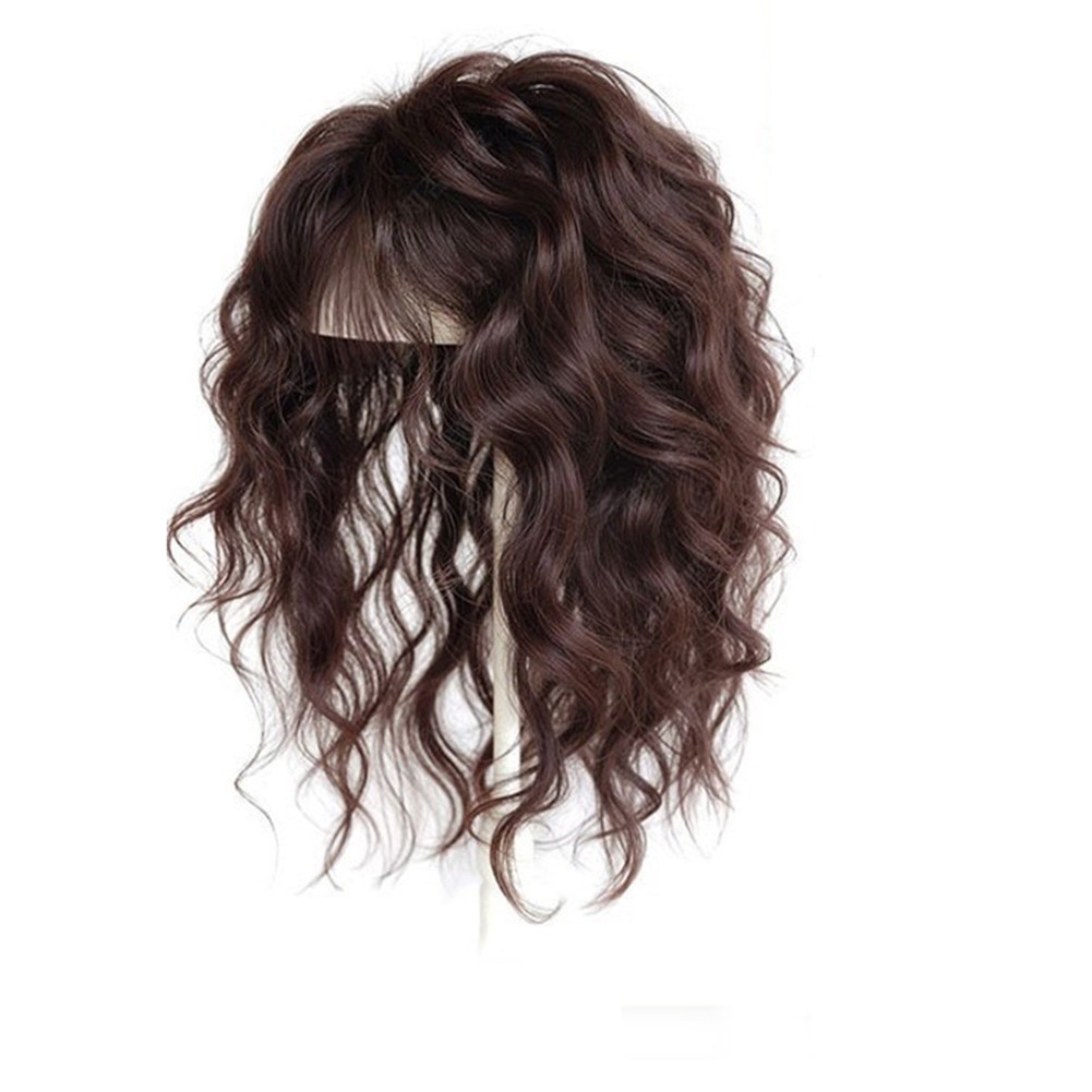 10″Fluffy Curly Wavy Hair Bangs Clip in Real Human Hair Topper Wiglet for Women