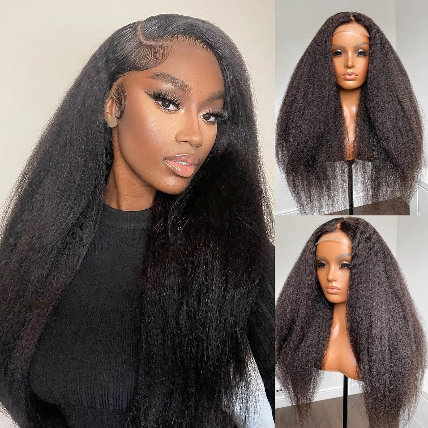 13×4 Kinky Straigh Transparent Lace Natural Color Human Hair