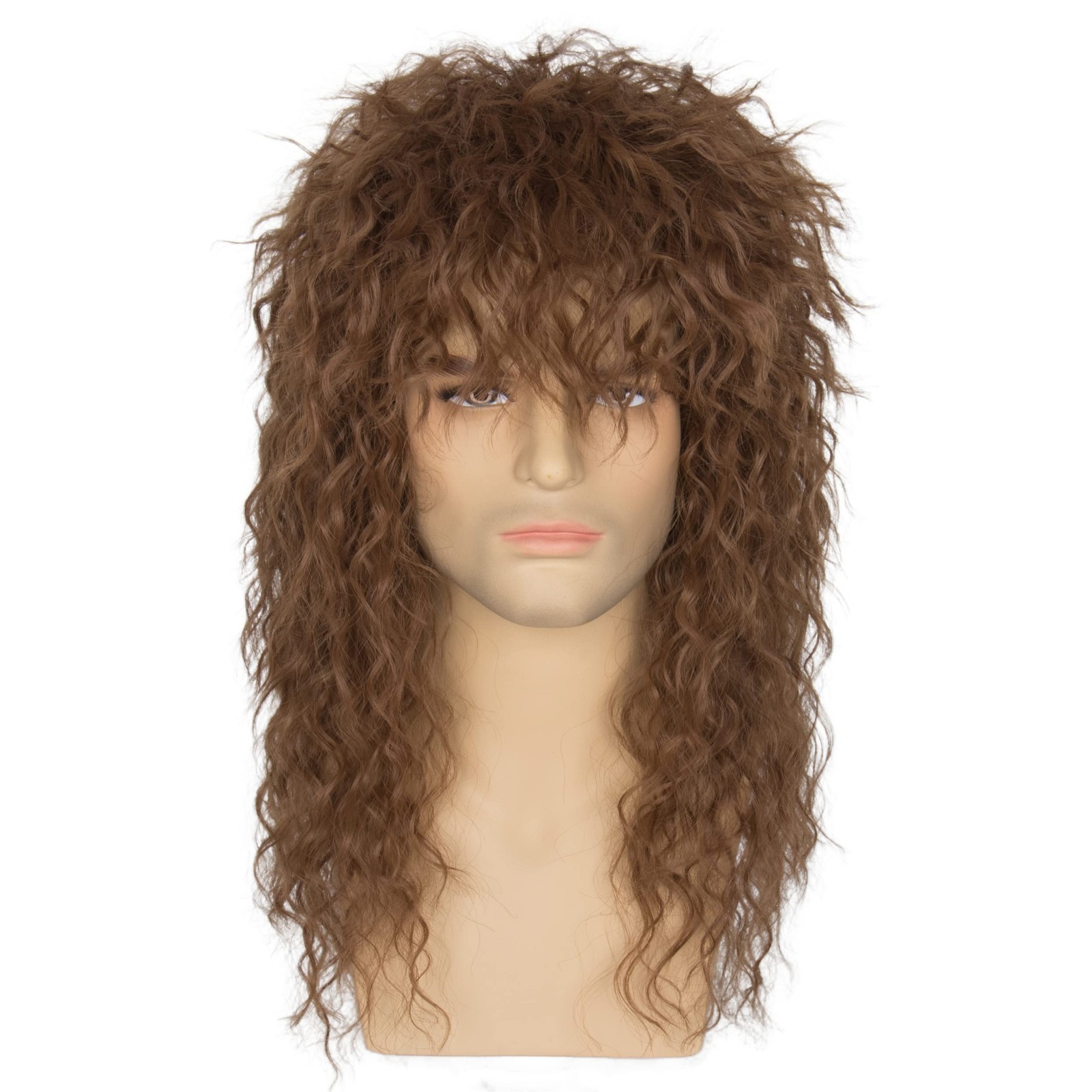 iss U Hair Long Curly Brown 80s Rocker Wig For en Women Hair Band Heavy etal Cos