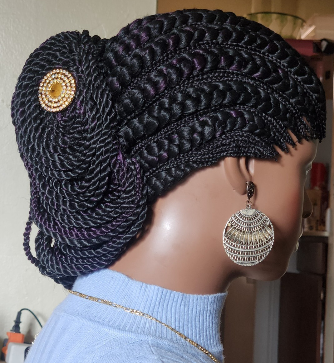 handmade braided cornrows wig pony Elephant 1B mix Dark purple