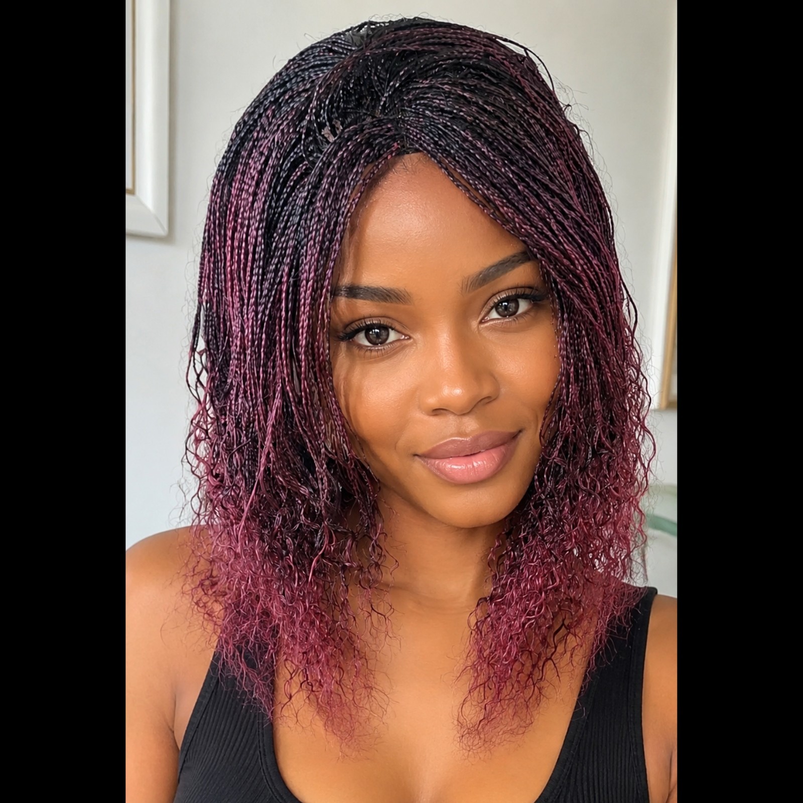 Braided Wig Micro Braids Bob Burgundy Black Ombre Full Lace Glueless 12″ Short