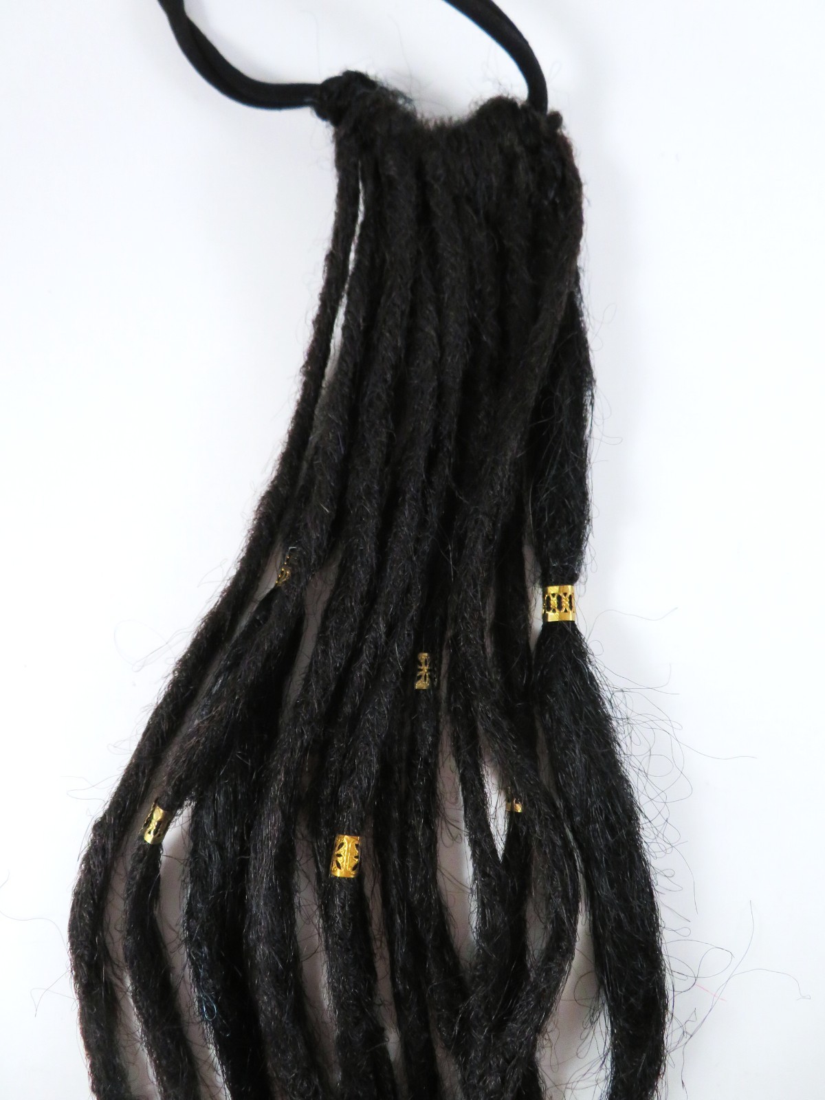 Dreadlocks Ponytail Synthetic Black 14 Strands 21 – 22 Inches Long 7 Metal Cuffs
