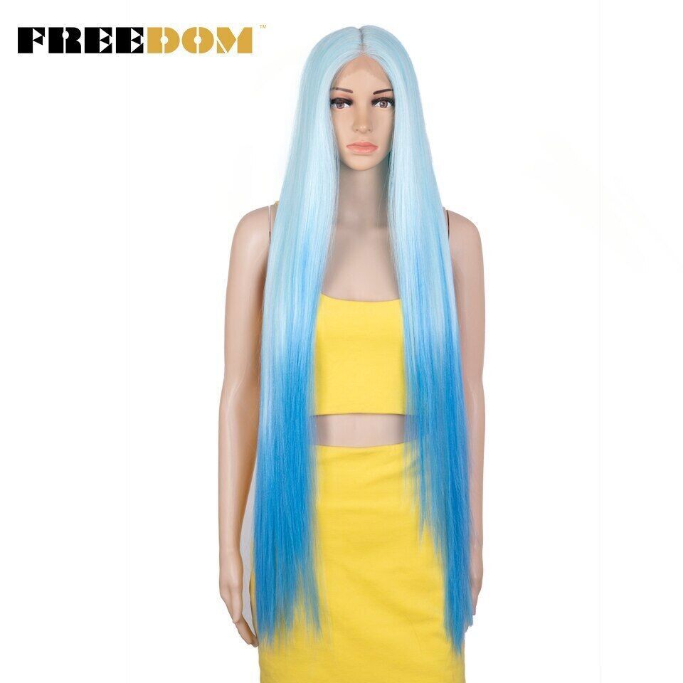 Synthetic Lace Front Wigs Super Long 38Inch Ombre Highlight Straight Wigs
