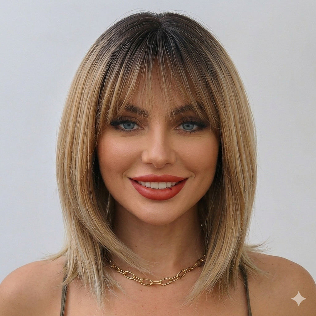 12″ Ombre Blonde Shoulder Length Bob Wig women HAIRCUBE dark roots center scalp