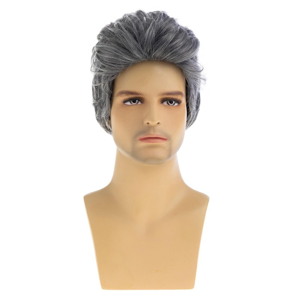 8in Men’s Silver Gray Full Wig Heat Resistant Synthetic Cosplay Halloween Party