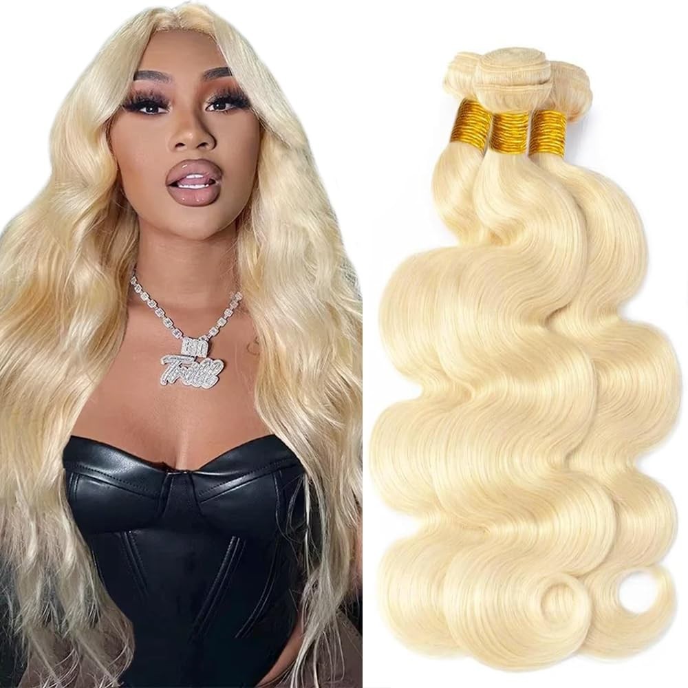 Freiuoke 28 30 32 Inch Blonde Human Hair Bundles 300G 613 Body Wave Bundle