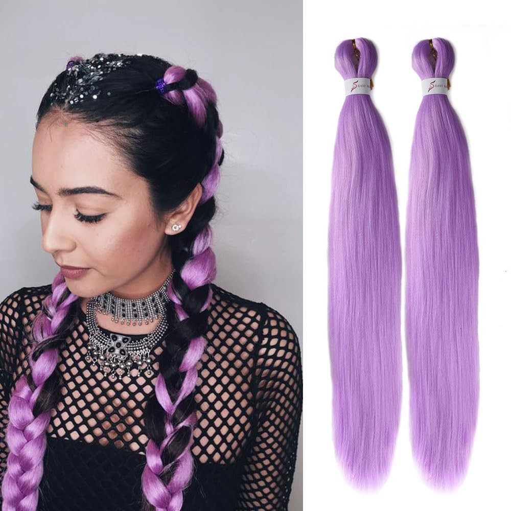 Purple Braiding Hair 24Inch 3 Packs Braiding Hair Pre Stretched Colored Hair Ext