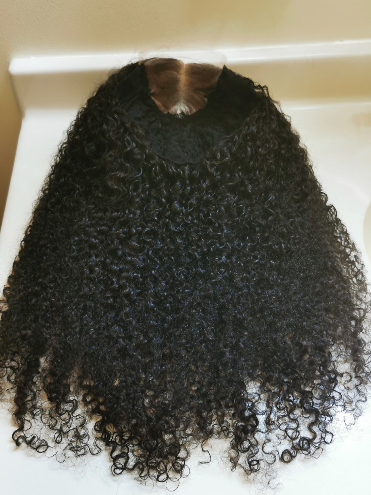 Quality Natural Black Burmese Curly Human Hair Glueless Closure Wig 24″ Handmade