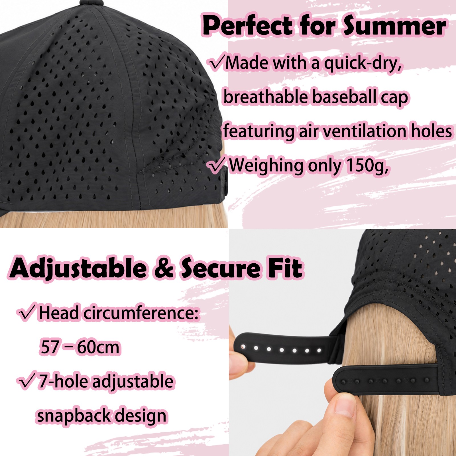 Natural Women Baseball Cap with Hair Extensions Hat with Hairpiece Straight 8in